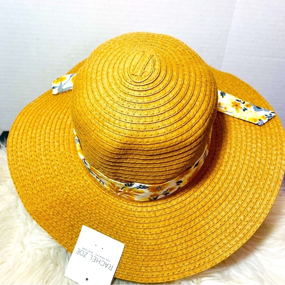 Rachel Zoe Golden Women's Beach Sun Hat with Floral Head Band NWT